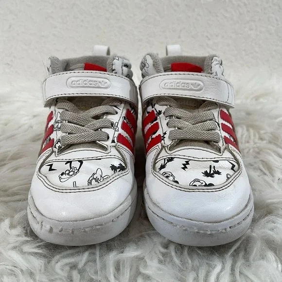 ADIDAS DISNEY Kids Unisex Shoes White & Red Size 8K Pull On Velcro - Picture 3 of 13